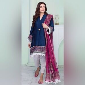 Elegant Blue and Pink Embroidered Aisha Imran Kurta Set - Size M